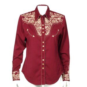 Scully Western Shirt Womens Red Pearl Snap Embroidered Rodeo Cowgirl sz S /957
